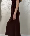 BELİ BAĞLAMALI MODAL KUMAŞ ELBİSE- KAHVERENGİ