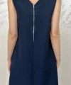 BİSİKLET YAKA ASTARLI İÇ CEPLİ ELBİSE- LACİVERT
