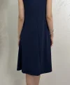 SIFIR KOL MODAL KUMAŞ ELBİSE- LACİVERT
