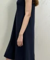 SIFIR KOL MODAL KUMAŞ ELBİSE- LACİVERT