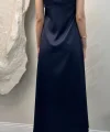 SATEN MAXİ ELBİSE- LACİVERT