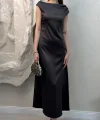 SATEN MAXİ ELBİSE- SİYAH
