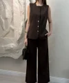 DÜĞMELİ SIFIR KOL TAKIM- KAHVERENGİ