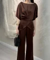 BELDEN BAĞLAMALI SATEN TAKIM- KAHVERENGİ