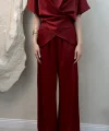 BELDEN BAĞLAMALI SATEN TAKIM- BORDO