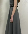 VATKALI KEMERLİ ELBİSE- GRİ