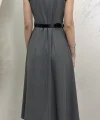 VATKALI KEMERLİ ELBİSE- GRİ