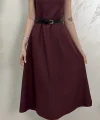 VATKALI KEMERLİ ELBİSE- BORDO