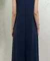 UZUN ASKILI MODAL KUMAŞ ELBİSE- LACİVERT