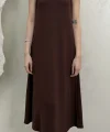 UZUN ASKILI MODAL KUMAŞ ELBİSE- KAHVERENGİ