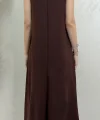 UZUN ASKILI MODAL KUMAŞ ELBİSE- KAHVERENGİ