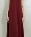 UZUN ASKILI MODAL KUMAŞ ELBİSE- BORDO