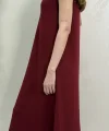 UZUN ASKILI MODAL KUMAŞ ELBİSE- BORDO