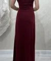 DEGAJE YAKA SANDY ELBİSE- BORDO