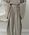 GENİŞ KOL BLUZ PİLELİ PANTOLON TAKIM- BEJ