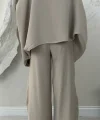 GENİŞ KOL BLUZ PİLELİ PANTOLON TAKIM- BEJ