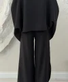 GENİŞ KOL BLUZ PİLELİ PANTOLON TAKIM- SİYAH