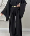 GENİŞ KOL BLUZ PİLELİ PANTOLON TAKIM- SİYAH