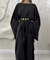 GENİŞ KOL BLUZ PİLELİ PANTOLON TAKIM- SİYAH