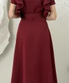 OMUZ KATLI KEMERLİ ELBİSE-BORDO
