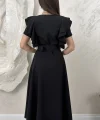 OMUZ KATLI KEMERLİ ELBİSE- SİYAH