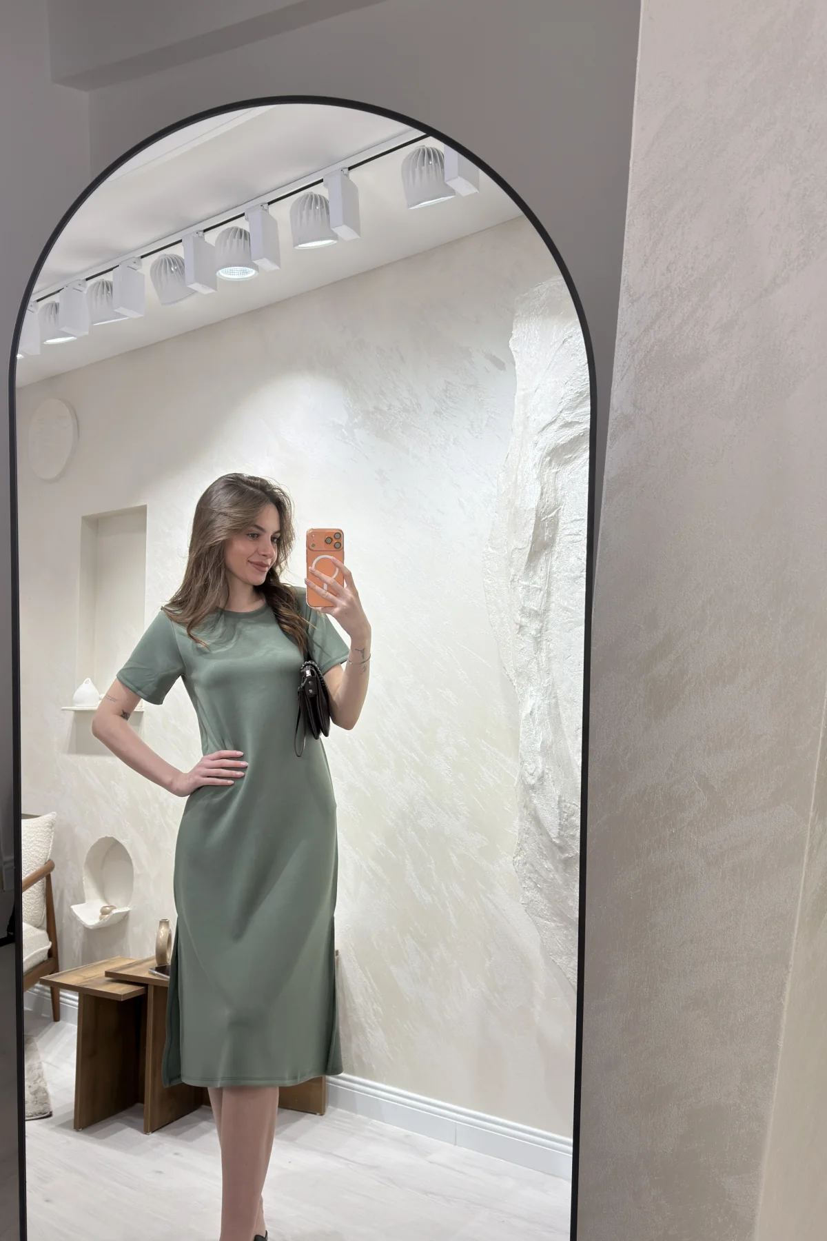 BİSİKLET YAKA MODAL KUMAŞ SALAŞ ELBİSE- YEŞİL