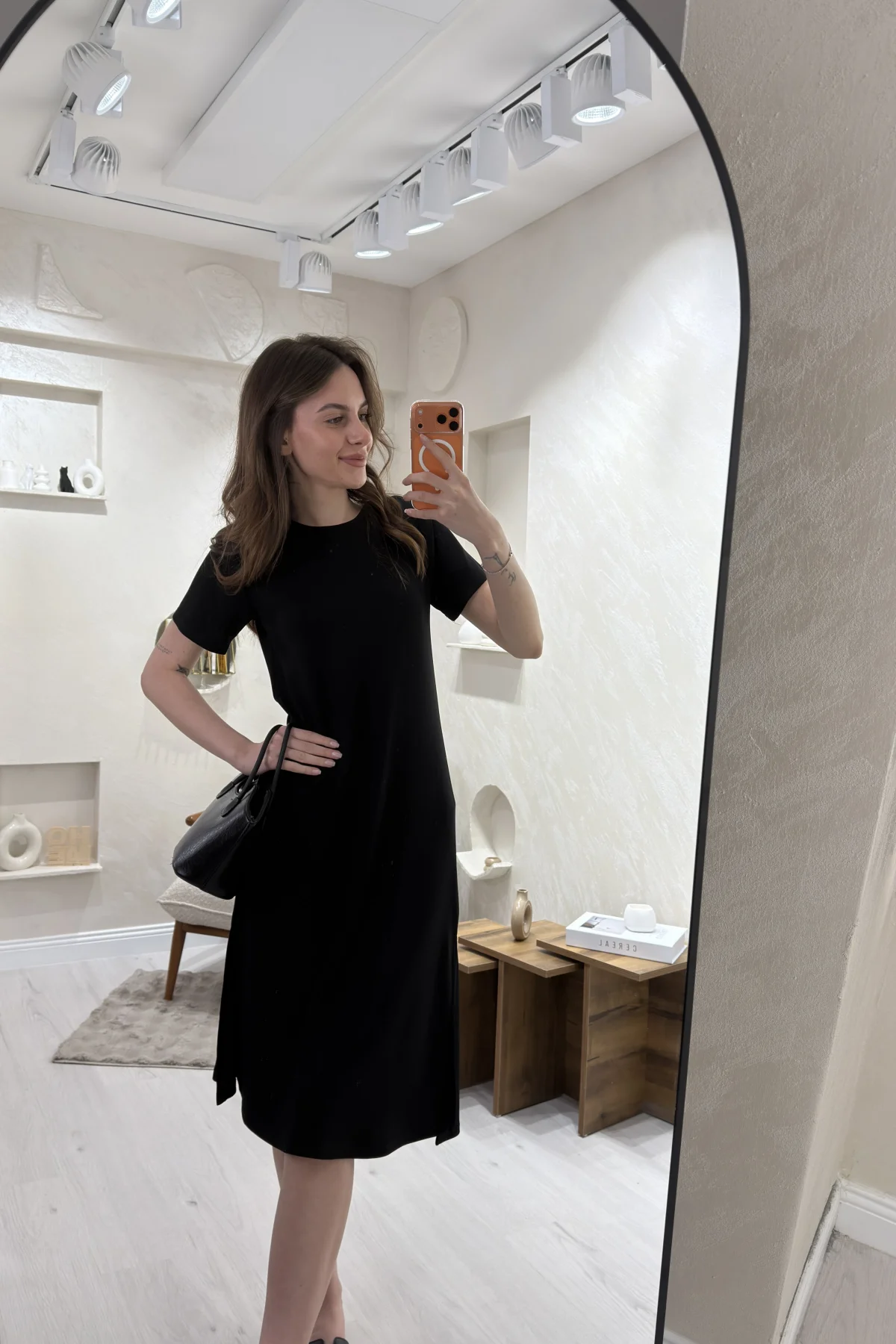 BİSİKLET YAKA MODAL KUMAŞ SALAŞ ELBİSE- SİYAH