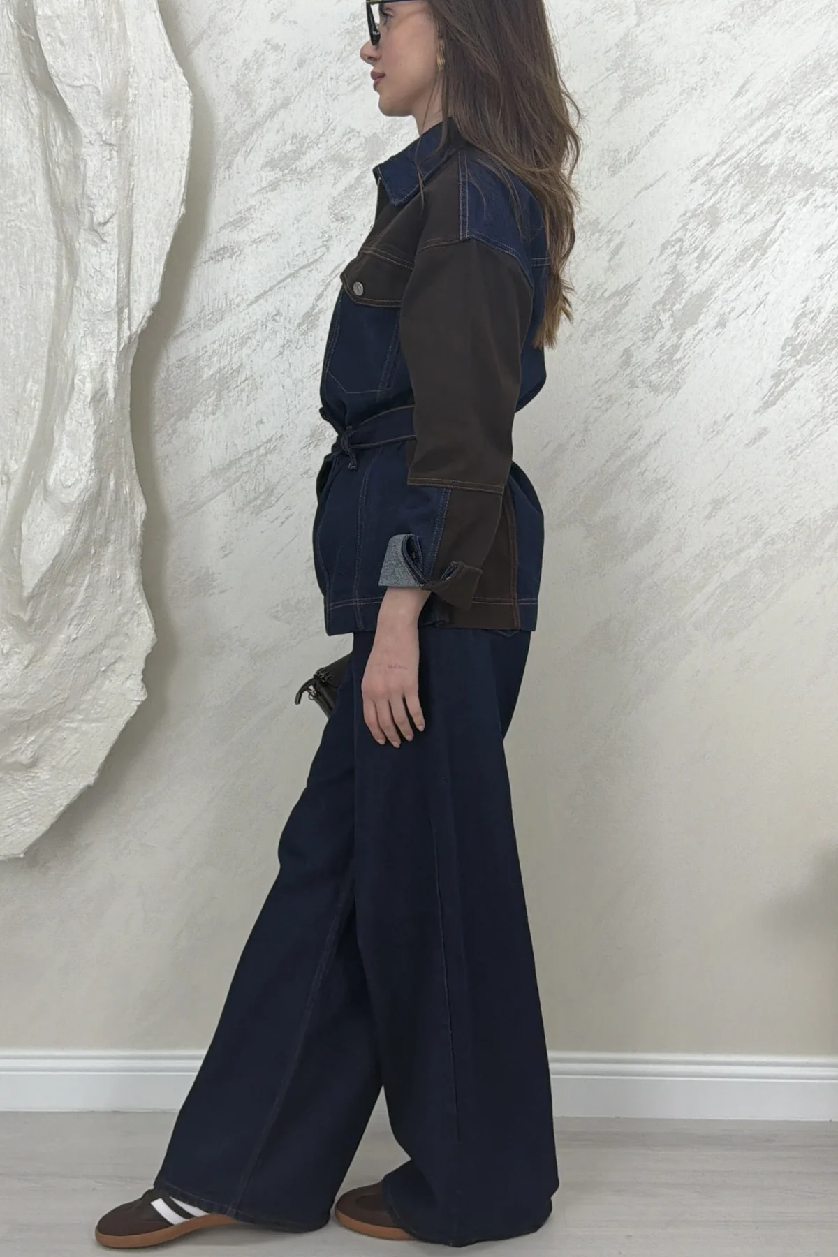 ÇİFT RENK DENİM KUŞAKLI İKİLİ TAKIM