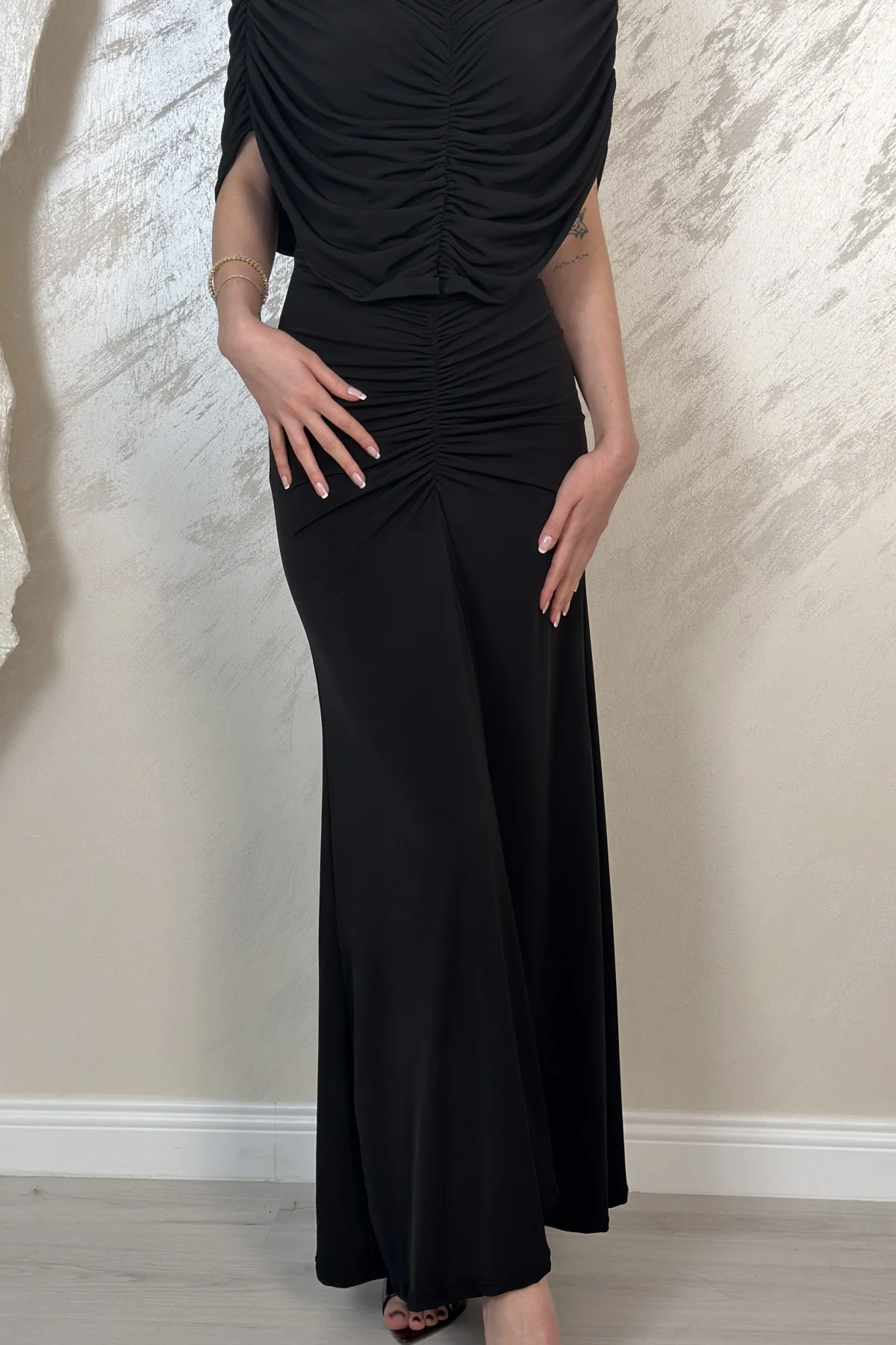 DRAPE DETAYLI DAVET ELBSESİ-SİYAH