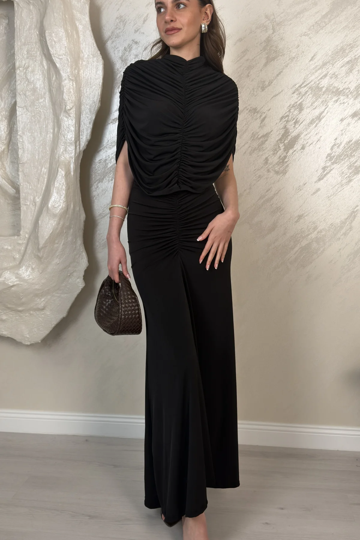 DRAPE DETAYLI DAVET ELBSESİ-SİYAH