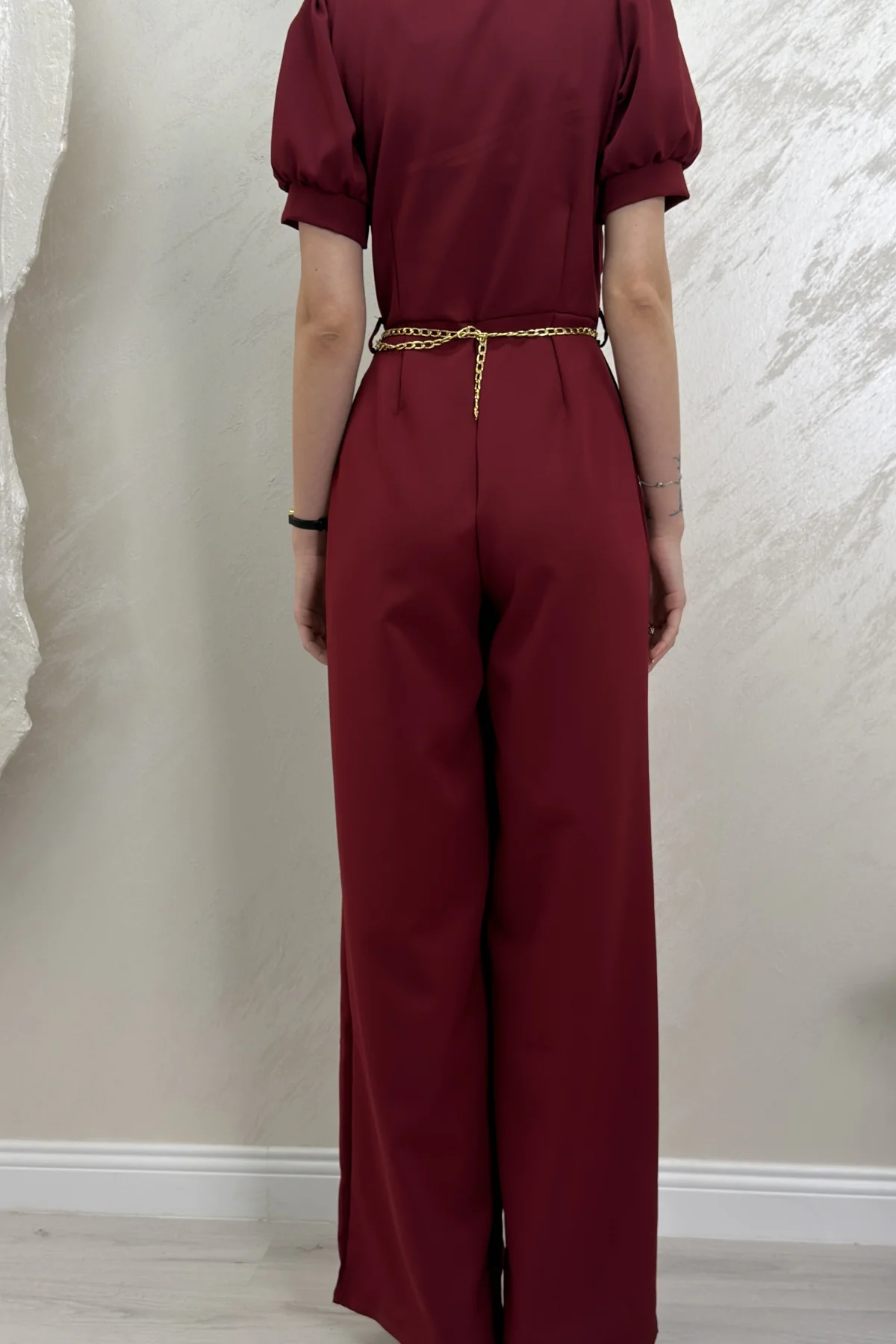 ÖNÜ DÜĞME DETAYLI BALON KOL TULUM- BORDO