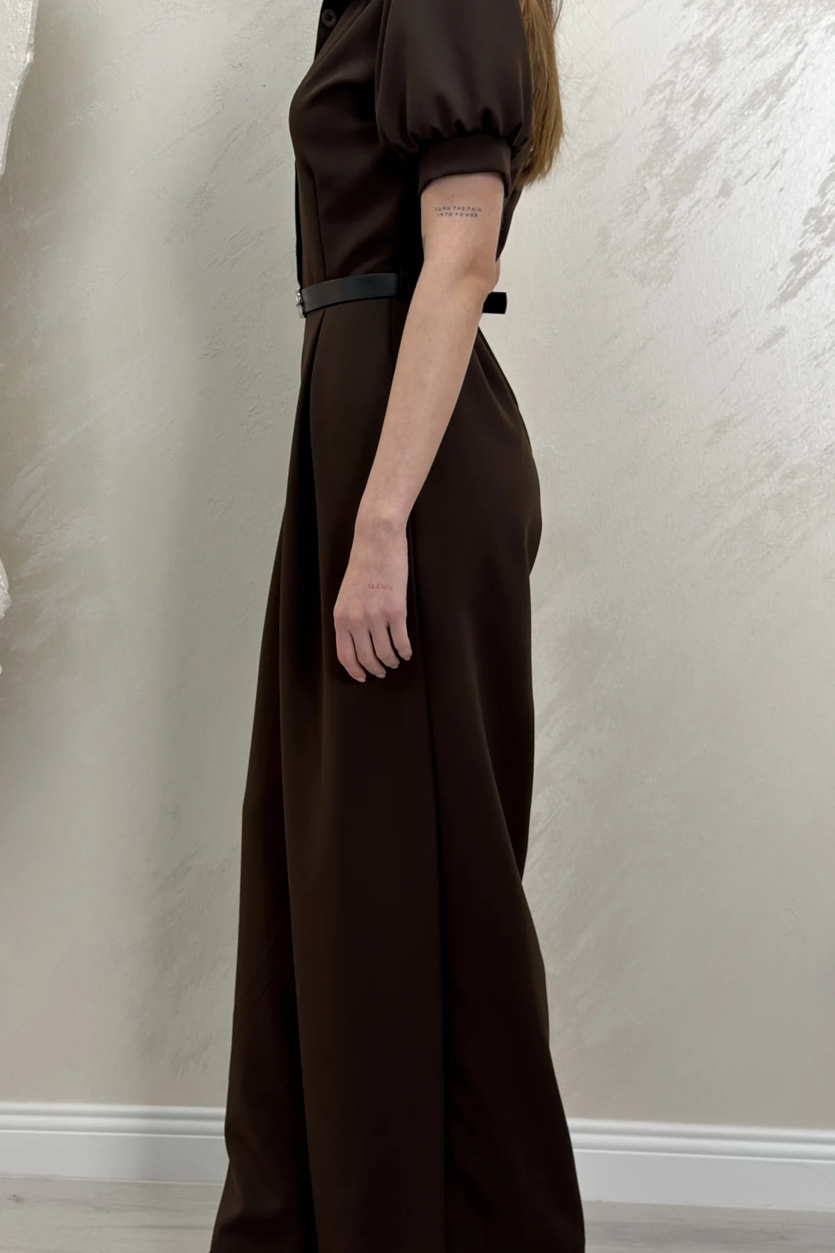 ÖNÜ DÜĞME DETAYLI BALON KOL TULUM- KAHVERENGİ