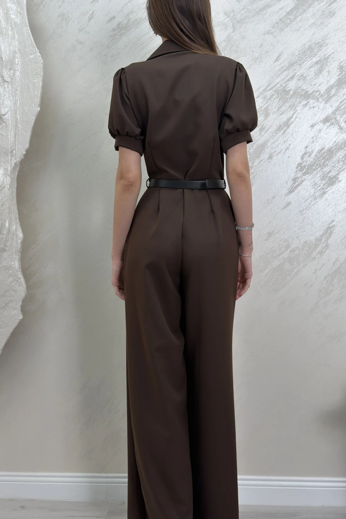 ÖNÜ DÜĞME DETAYLI BALON KOL TULUM- KAHVERENGİ