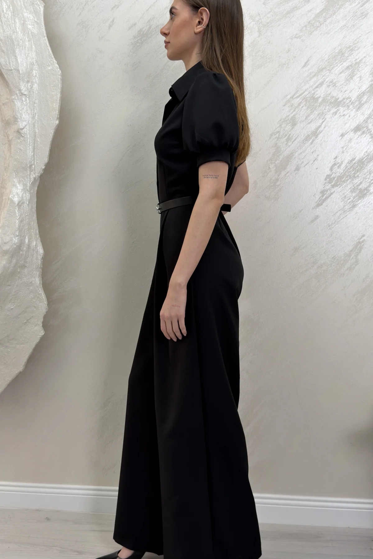 ÖNÜ DÜĞME DETAYLI BALON KOL TULUM- SİYAH