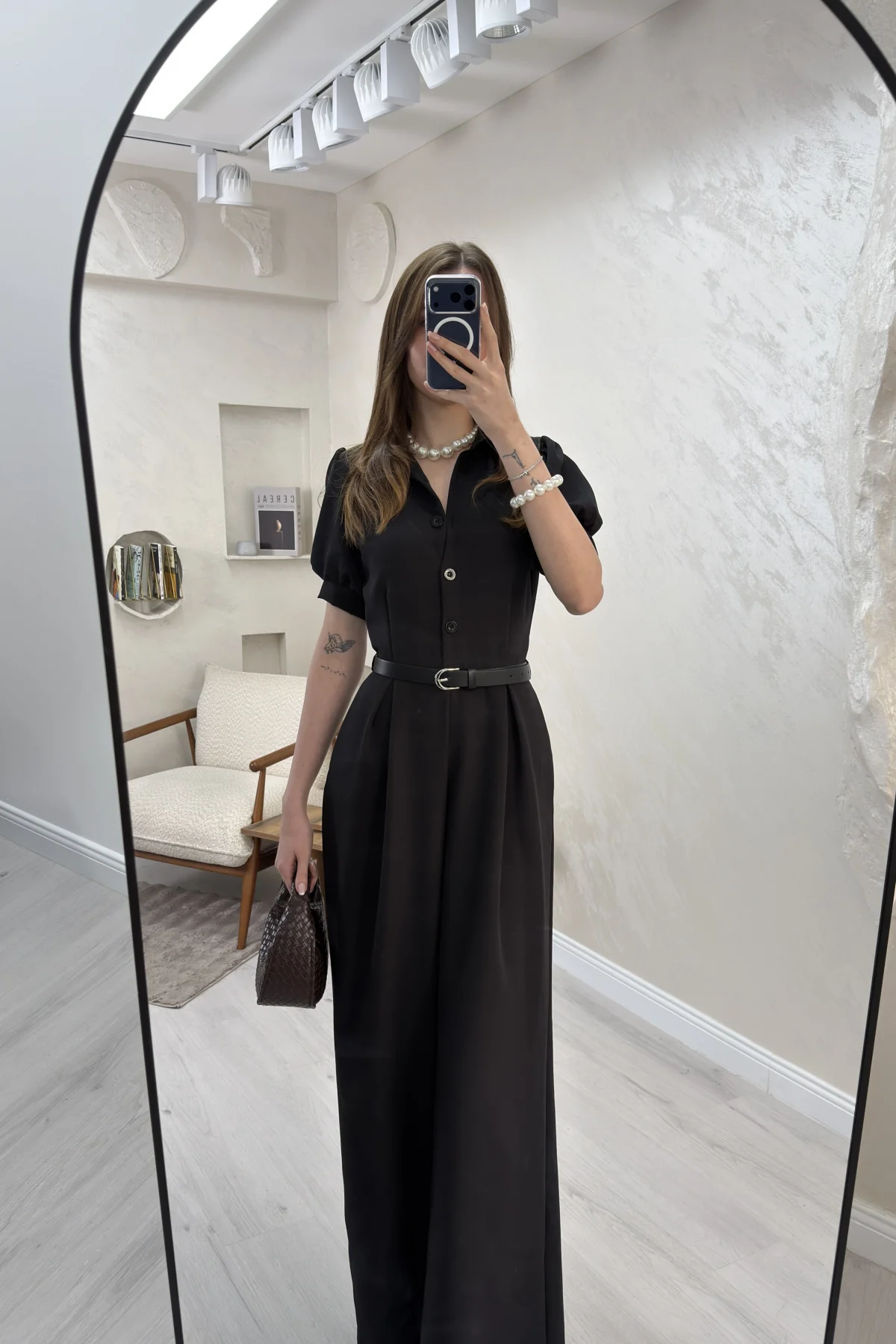 ÖNÜ DÜĞME DETAYLI BALON KOL TULUM- SİYAH