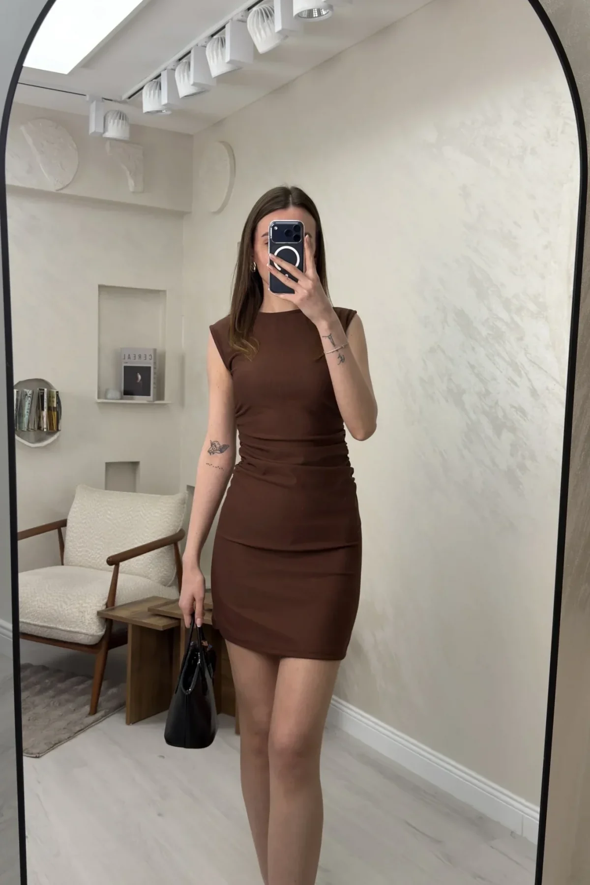 OTTOMAN MİNİ ELBİSE - KAHVERENGİ