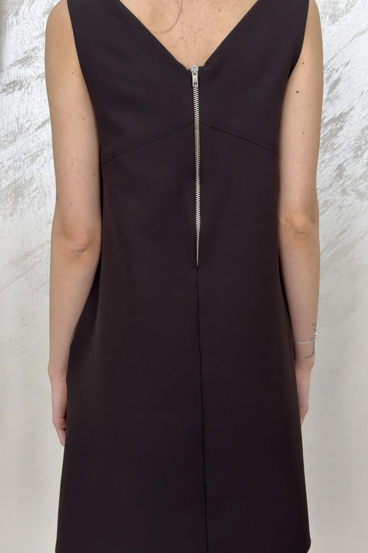 BİSİKLET YAKA ASTARLI İÇ CEPLİ ELBİSE- KAHVERENGİ