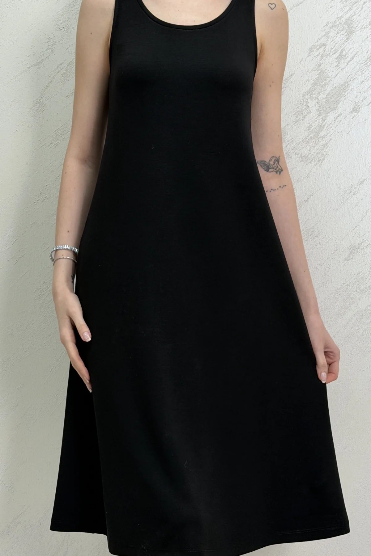 SIFIR KOL MODAL KUMAŞ ELBİSE- SİYAH