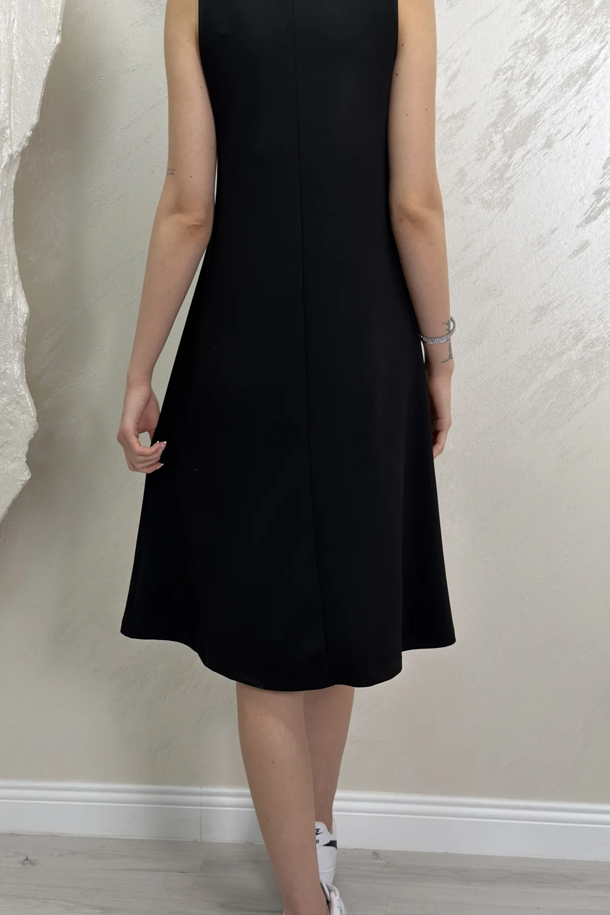 SIFIR KOL MODAL KUMAŞ ELBİSE- SİYAH