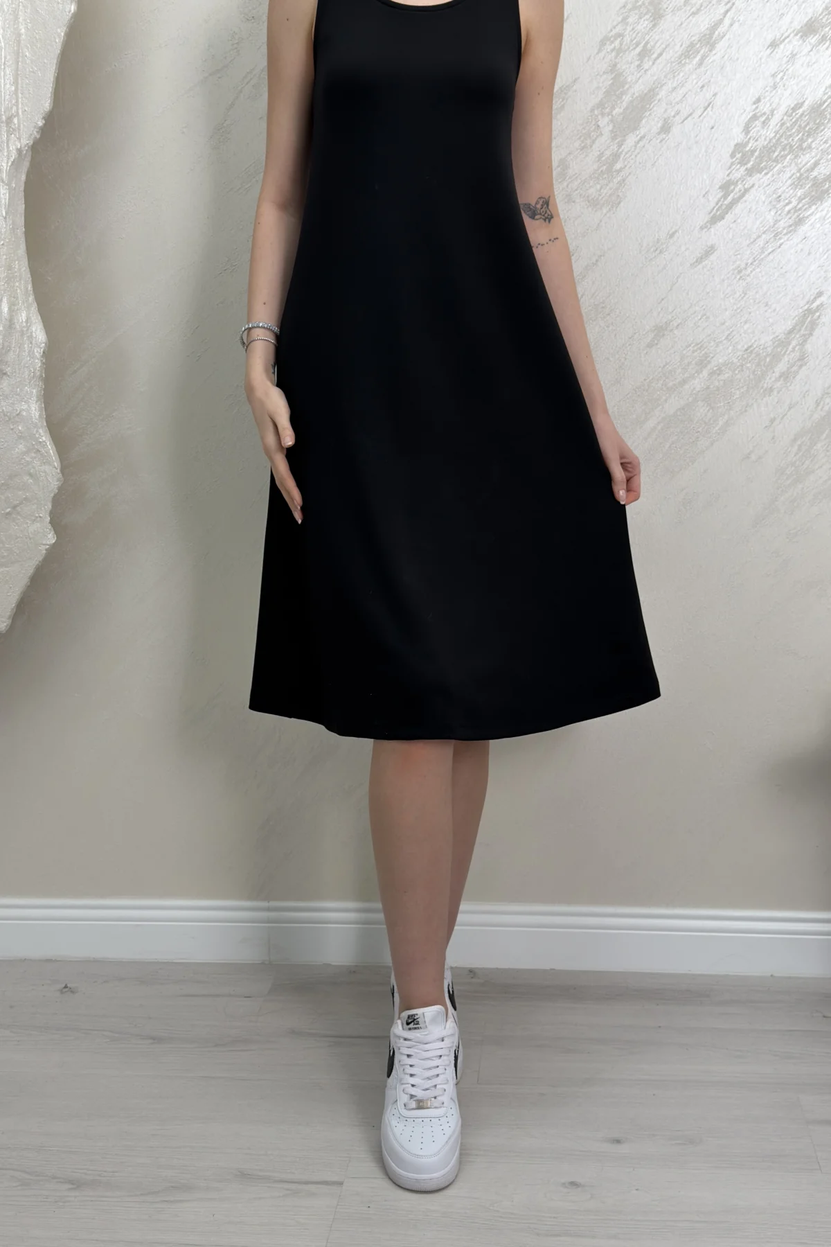 SIFIR KOL MODAL KUMAŞ ELBİSE- SİYAH