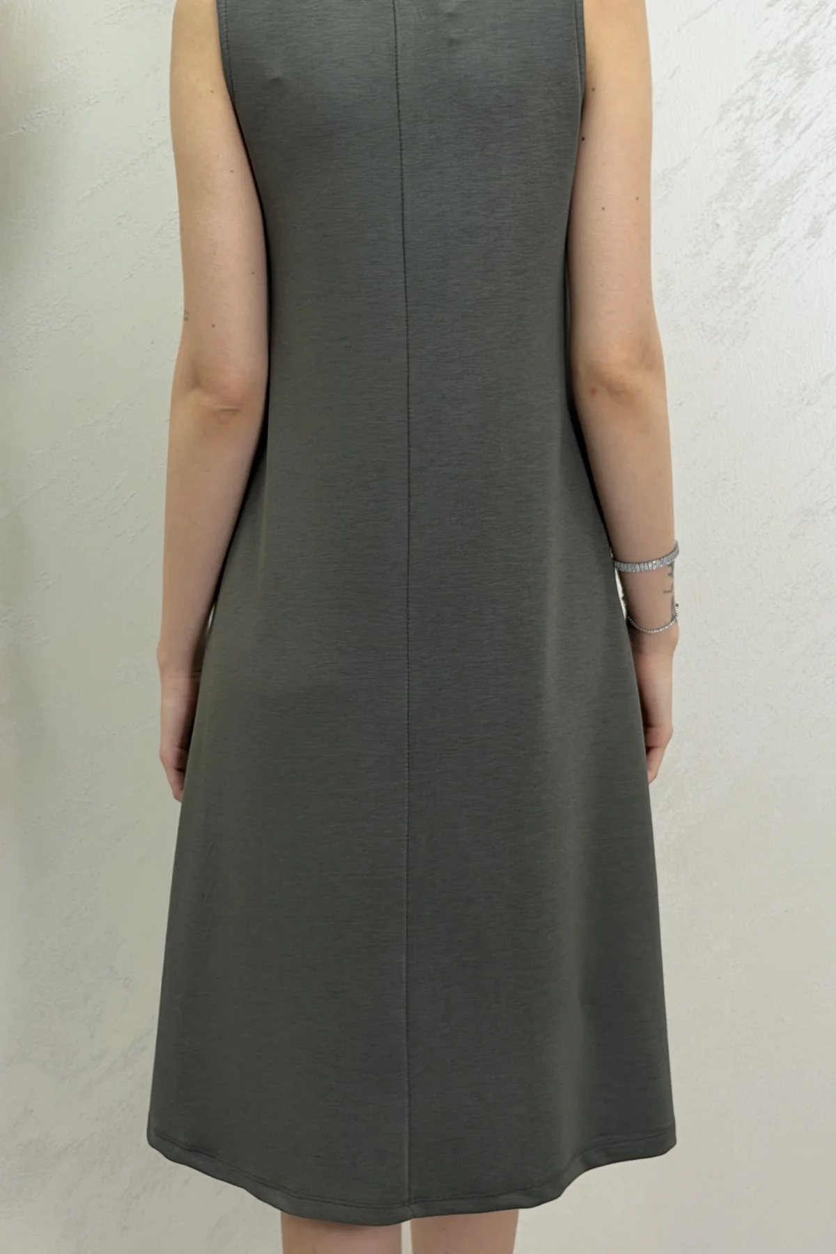 SIFIR KOL MODAL KUMAŞ ELBİSE- YAĞ YEŞİL