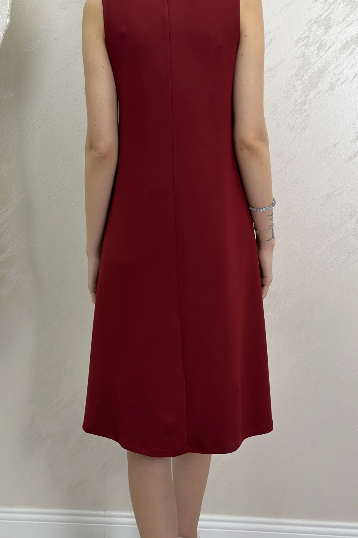 SIFIR KOL MODAL KUMAŞ ELBİSE- BORDO