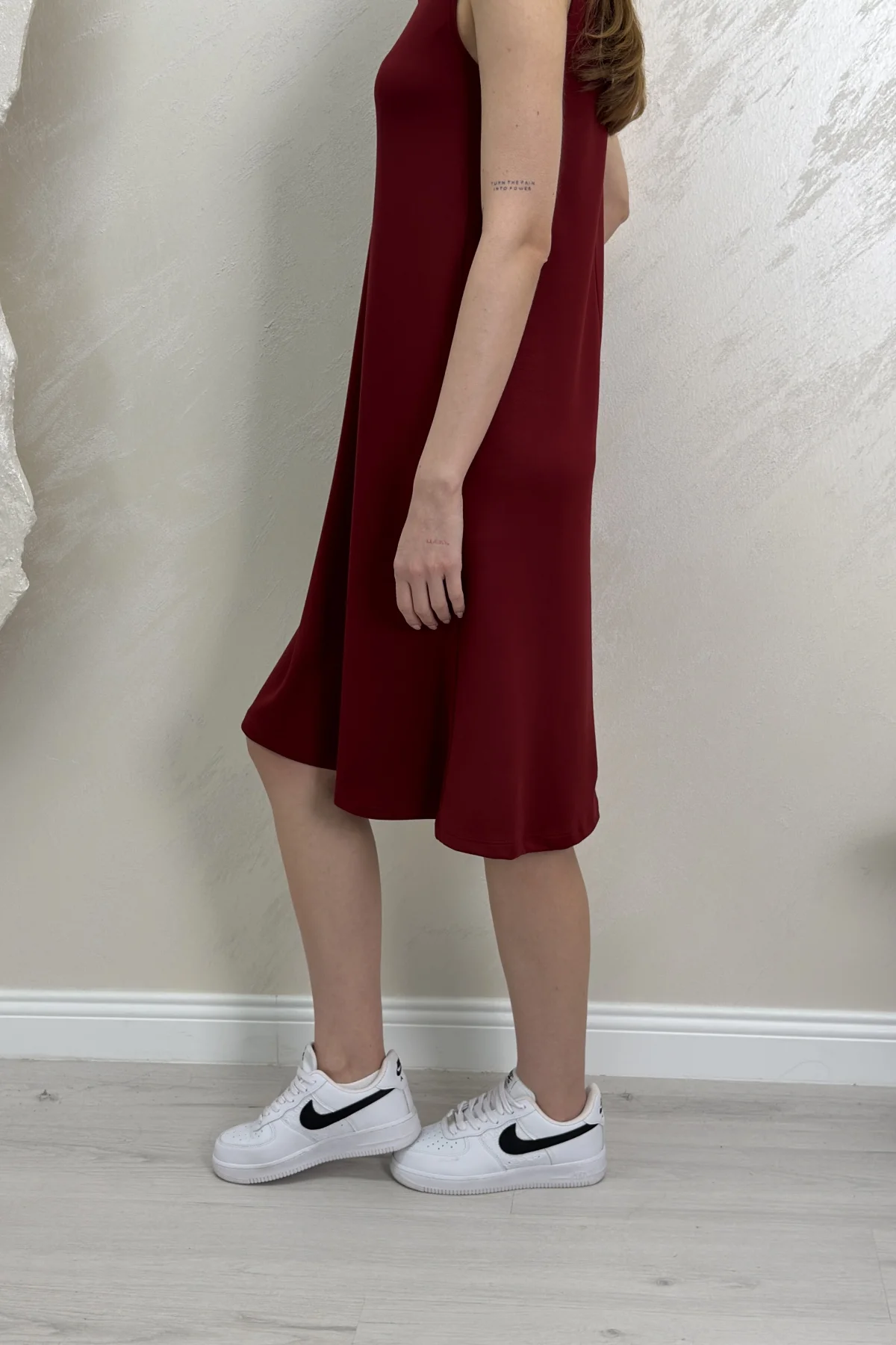 SIFIR KOL MODAL KUMAŞ ELBİSE- BORDO