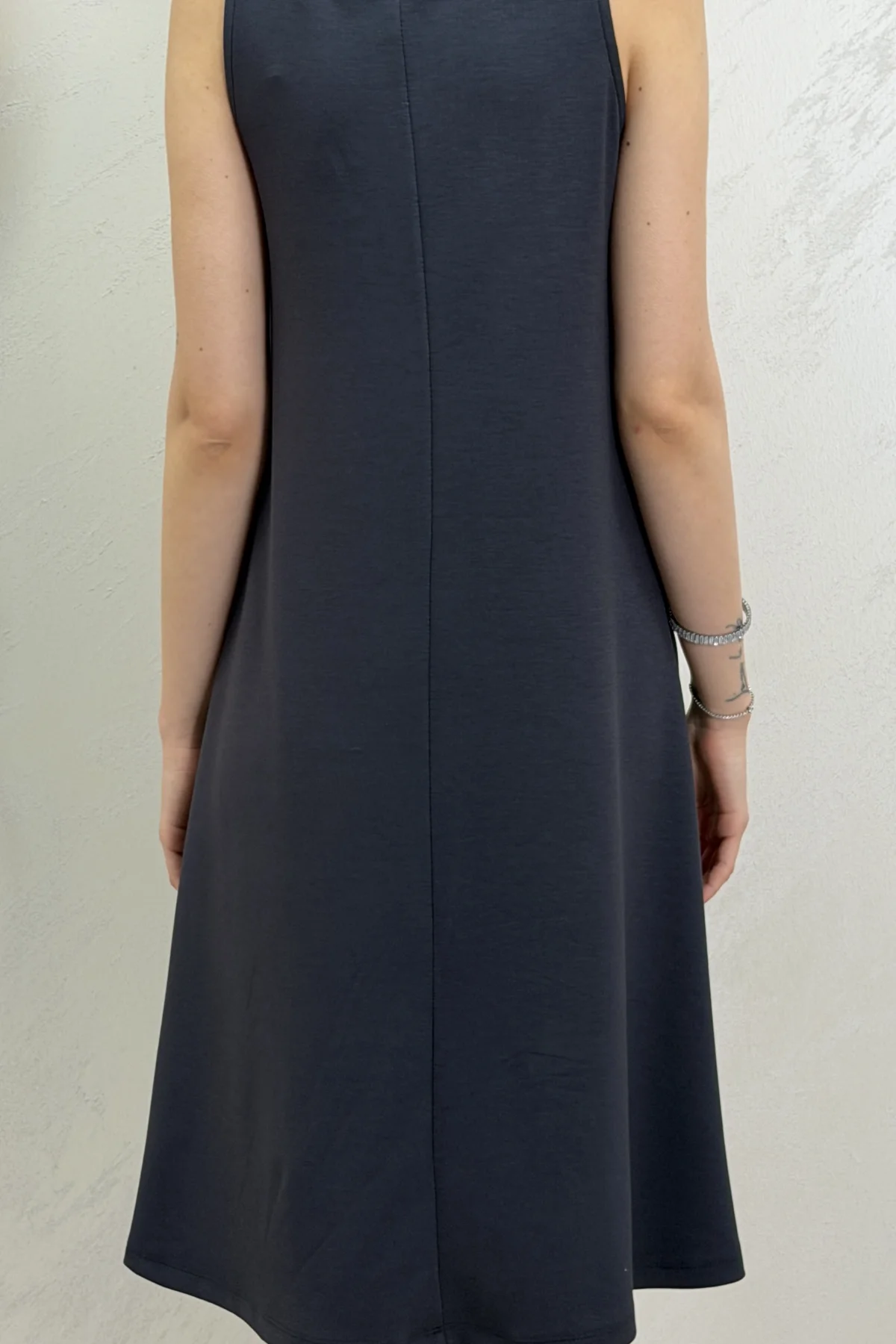 SIFIR KOL MODAL KUMAŞ ELBİSE-GRİ