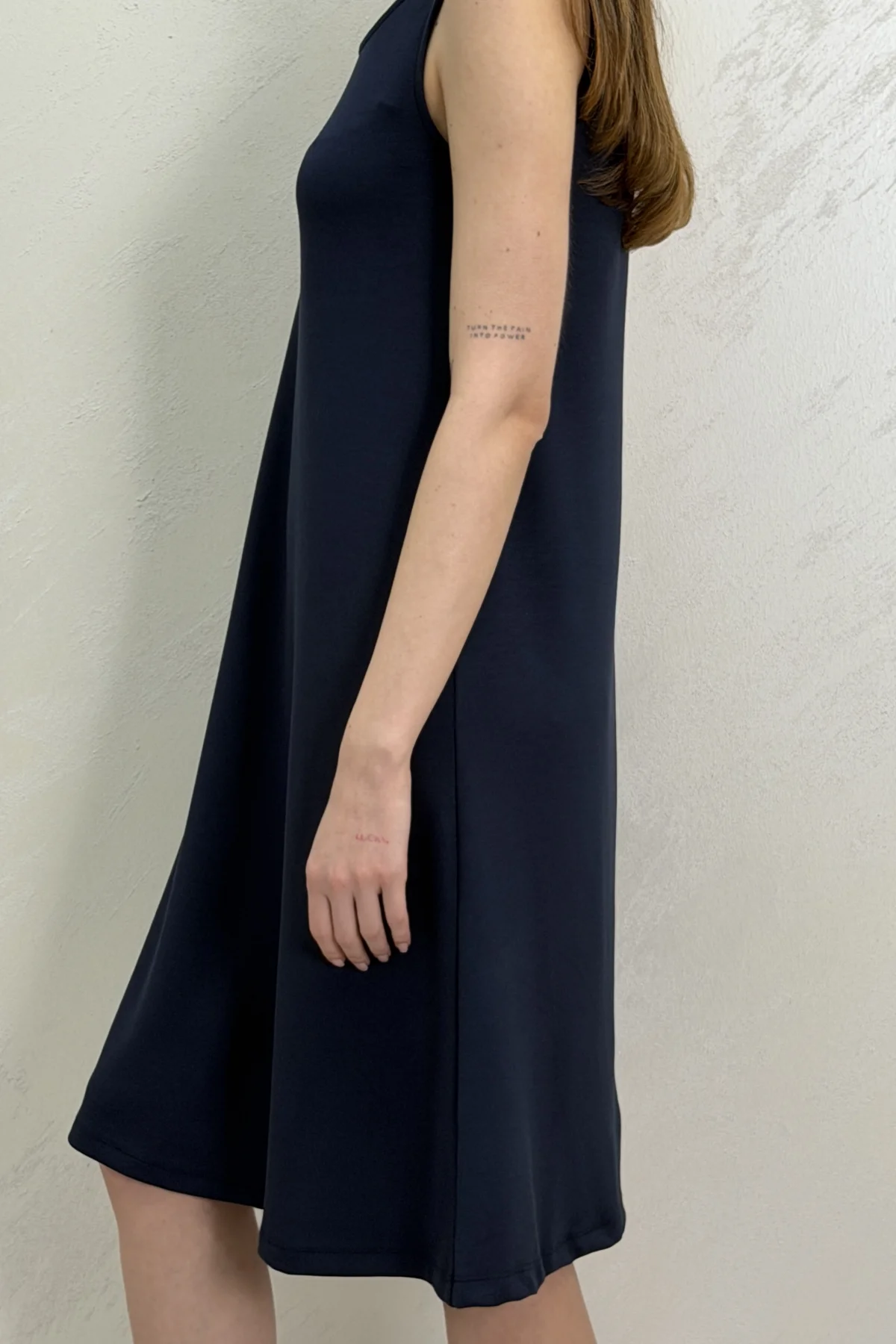 SIFIR KOL MODAL KUMAŞ ELBİSE- LACİVERT