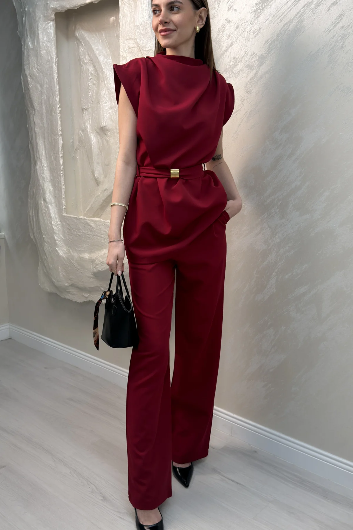 BROŞ KUŞAKLI VATKALI TAKIM- BORDO