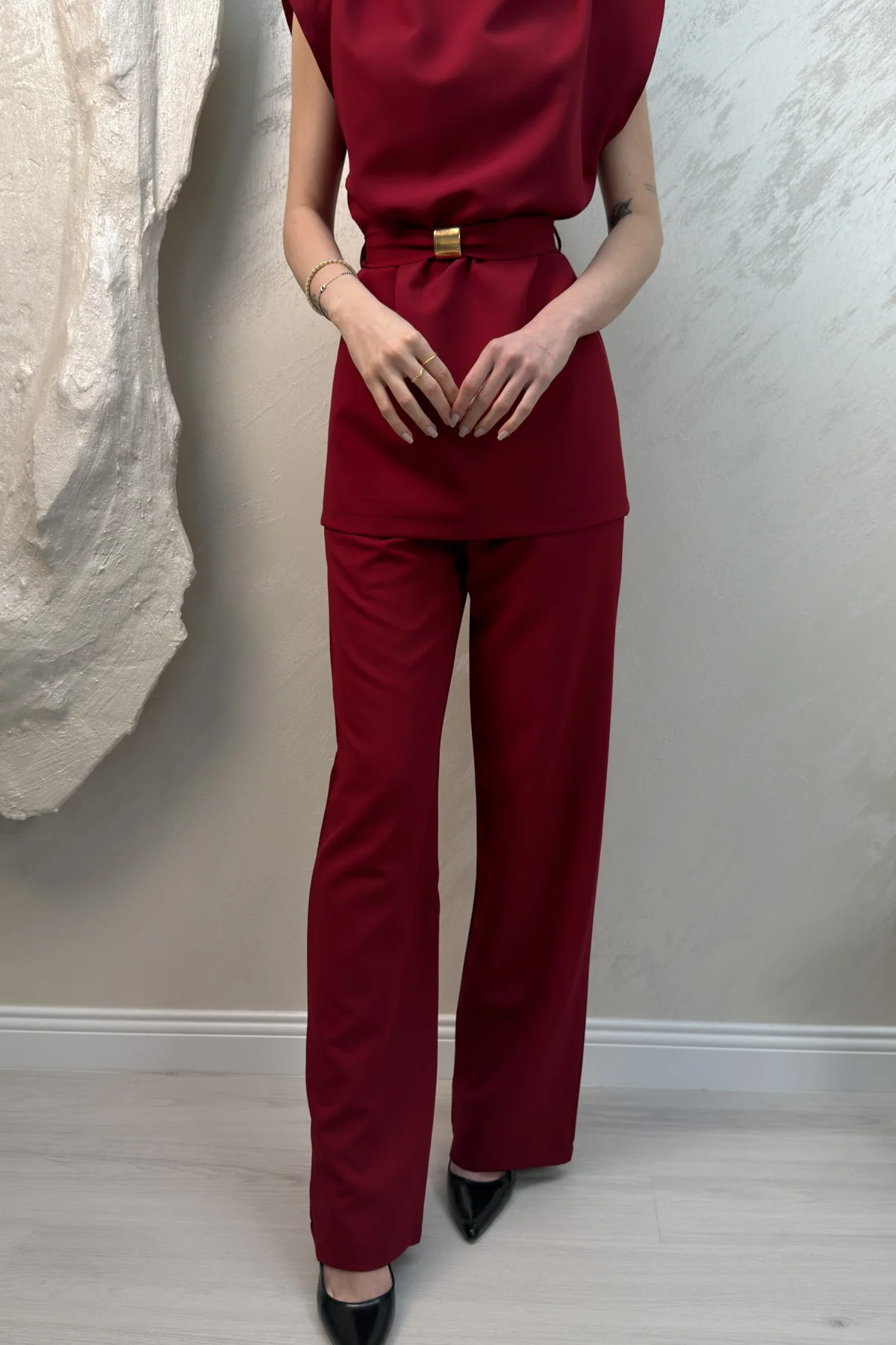 BROŞ KUŞAKLI VATKALI TAKIM- BORDO