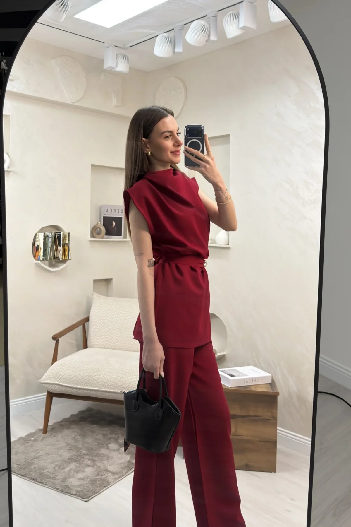 BROŞ KUŞAKLI VATKALI TAKIM- BORDO