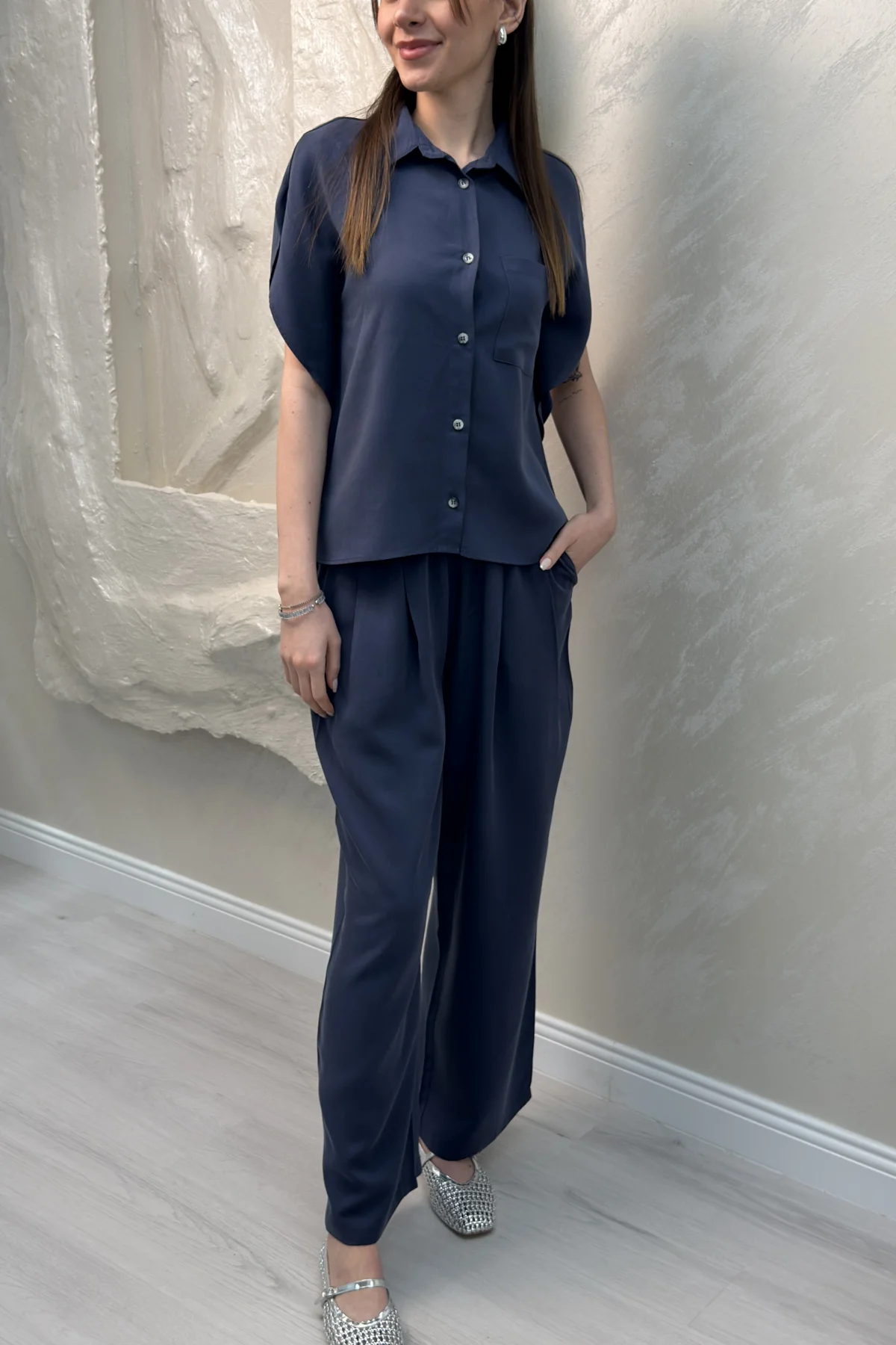 MAVİ TENSEL GÖMLEK PANTOLON TAKIM