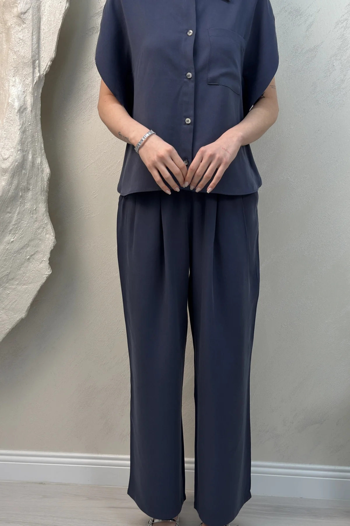 MAVİ TENSEL GÖMLEK PANTOLON TAKIM